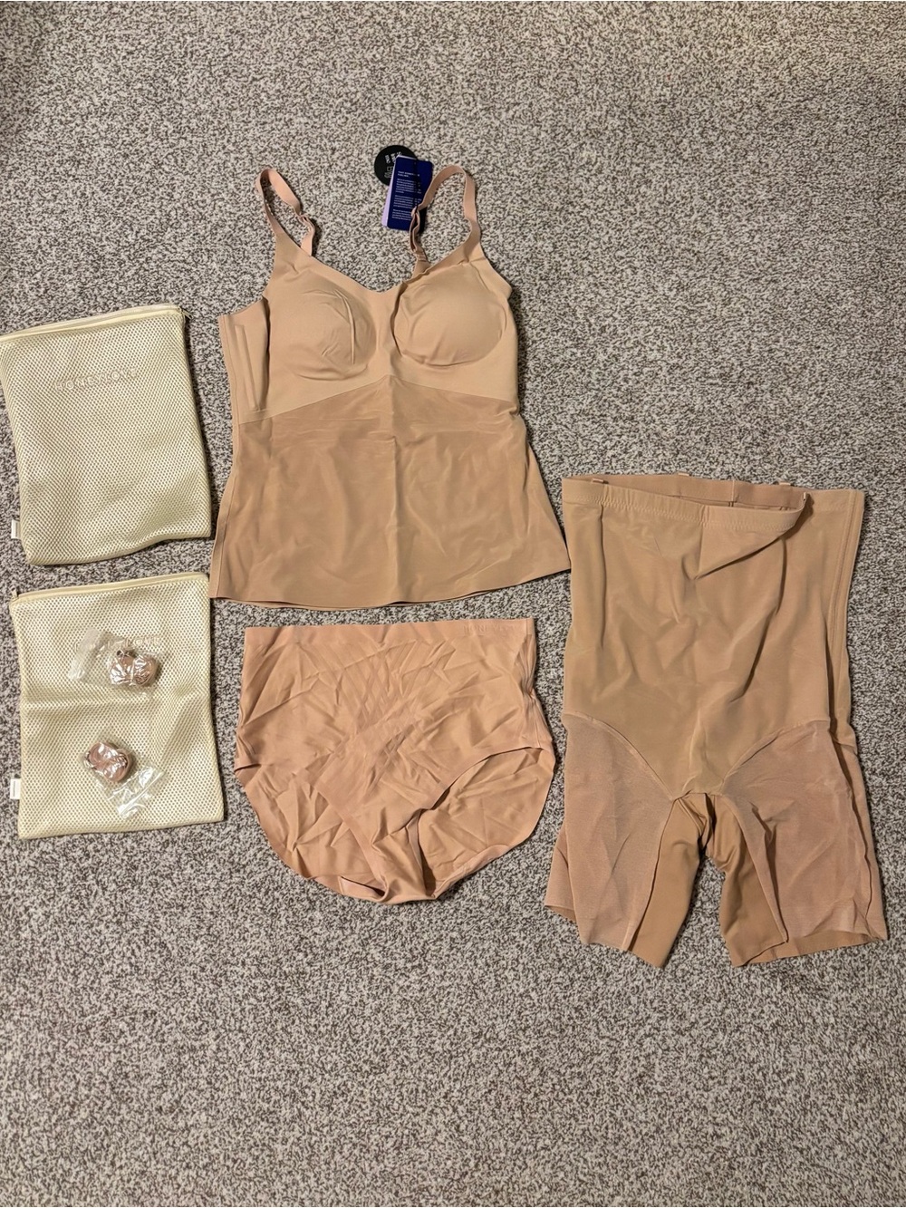 Honeylove Nude Shapewear Set with Tank Bra and High-Waisted Briefs and Shorts